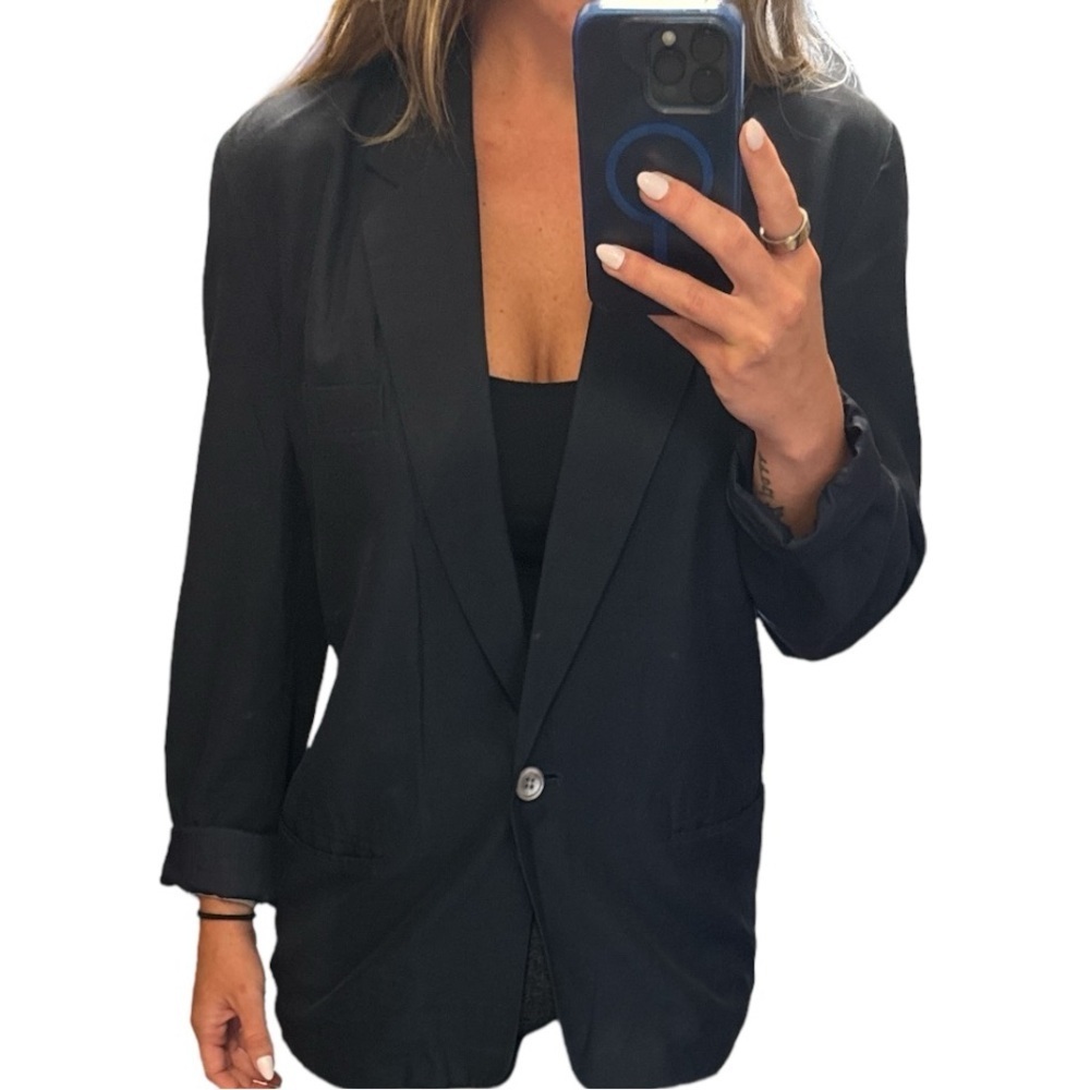 J. Crew Vintage Relaxed Fit Navy Blue Silk Blend Blazer Sz 6 Classic Casual